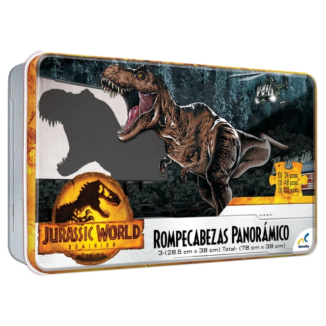 Juego De Mesa Novelty Jurassic World Dominion Rompecabezas Tin Panorámico 3 en 1