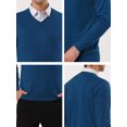 thumbnail image 5 of Suéter de punto de manga larga con cuello en V de color sólido clásico para hombre Azul L Unique Bargains Sweater, 5 of 5