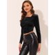 thumbnail image 5 of Allegra K Blusa elegante de terciopelo con cuello cuadrado y manga larga fruncida para mujer Negro S Unique Bargains Blusa, 5 of 5