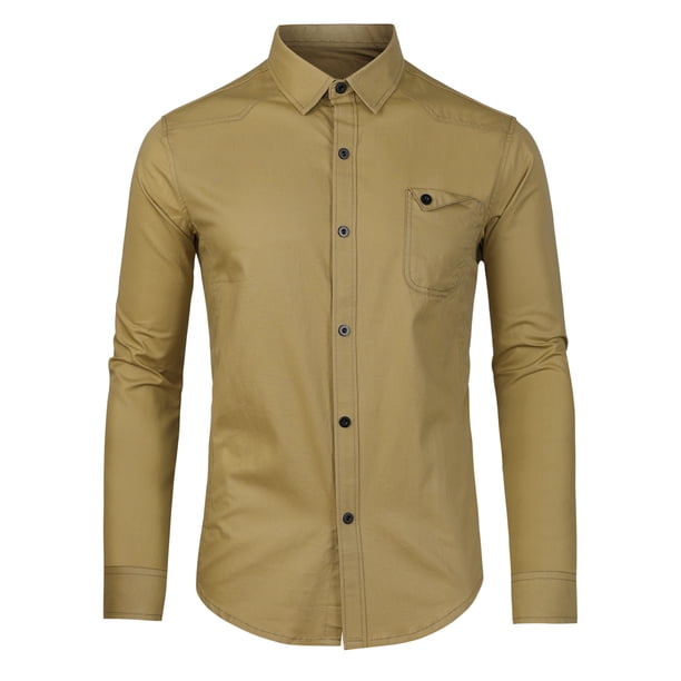 Lars Amadeus Camisas de trabajo de manga larga para hombre, ajustadas, con botones, con bolsillo Caq Unique Bargains Camisas