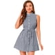 thumbnail image 1 of Allegra K Vestido Camisero Sin Mangas Con Botones Y Cinturón Con Cuello De Volantes A Cuadros Para M Unique Bargains Casual, 1 of 6
