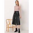 thumbnail image 2 of Falda de piel sintética para mujer Faldas midi elegantes con lazo en la cintura A-Line Negro M Unique Bargains Falda, 2 of 5