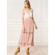thumbnail image 4 of Falda Maxi Con Encaje Y Cintura Elástica Vintage Swing A-Line Para Mujer Rosa L Unique Bargains Falda, 4 of 6