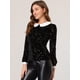 thumbnail image 2 of Allegra K Blusa de terciopelo con cuello Peter Pan y estampado de estrellas en contraste para mujer Negro XL Unique Bargains Blusa, 2 of 5