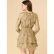 thumbnail image 5 of Mini Vestido De Gasa Con Capas De Cuello Con Lazo En La Cintura Con Estampado Floral Para Mujer Beig Unique Bargains Vestido, 5 of 6