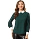 thumbnail image 1 of Camisa De Trabajo A Cuadros A Cuadros Con Cuello Vuelto En Contraste Para Mujer Verde oscuro L Unique Bargains Camisa, 1 of 6
