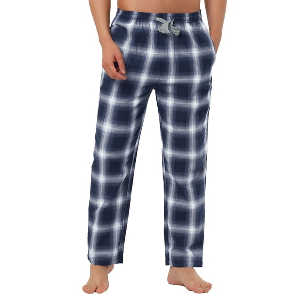 Pantalones de pijama a cuadros para hombre, pantalones de dormir con cordón, pantalones de pijama con bolsillos gris azul oscuro M Unique Bargains Pantalones