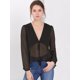 thumbnail image 2 of Allegra K Top de gasa transparente con mangas largas y cuello en V profundo para mujer Negro L Unique Bargains Blusa, 2 of 6