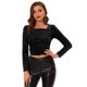 thumbnail image 1 of Allegra K Blusa elegante de terciopelo con cuello cuadrado y manga larga fruncida para mujer Negro S Unique Bargains Blusa, 1 of 5
