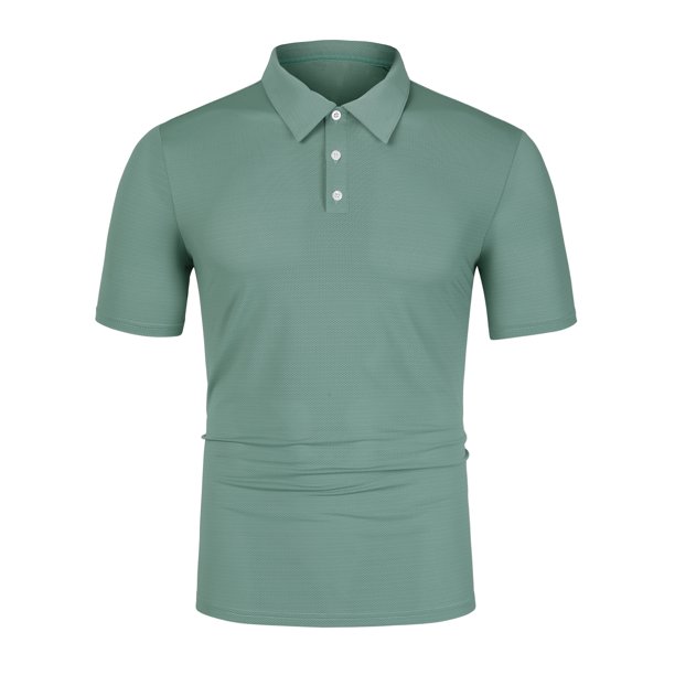 Blusa Sólido Manga Corta Ajuste Regular Absorción De Humedad Polo De Golf Para Hombre Verde L Unique Bargains Blusa