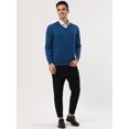 thumbnail image 2 of Suéter de punto de manga larga con cuello en V de color sólido clásico para hombre Azul L Unique Bargains Sweater, 2 of 5