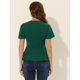 thumbnail image 4 of Top Peplum Frontal Plisado De Gasa Con Cuello En V Liso Para Mujer Verde oscuro L Unique Bargains Blusa, 4 of 5