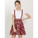 thumbnail image 2 of Falda De Tirantes Plisado A Cuadros Con Cintura Elástica Para Mujer Rojo M Unique Bargains Falda, 2 of 7
