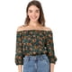thumbnail image 2 of Blusa Campesina Floral Escote Elástico Manga De Burbuja Hombros Descubiertos Para Mujer Azul Marino Unique Bargains Blusa, 2 of 6