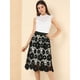 thumbnail image 4 of Allegra K Faldas Midi De Encaje Floral Con Cintura Elástica Elegante Para Mujer Negro S Unique Bargains Falda, 4 of 6