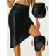 thumbnail image 2 of Faldas de tubo de satén para mujer, dobladillo asimétrico, cintura alta, elástica, ceñida, midi, fal Unique Bargains Falda, 2 of 6