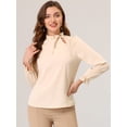 thumbnail image 4 of Blusa De Trabajo De Manga Larga Con Cuello Alto Y Volantes Elegantes Para Mujer Beige S Unique Bargains Camisa superior de ojo de cerradura sólida beige, 4 of 6
