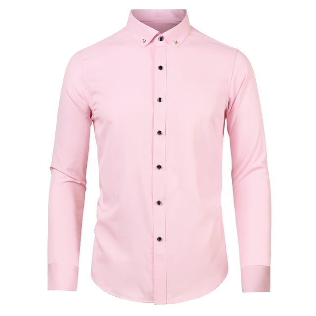 Camisa de vestir de manga larga con botones de color liso para hombre de negocios Rosa XL Unique Bargains Camisa