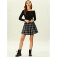 thumbnail image 3 of Falda Corta De Tartán Plisada De Cintura Alta A Cuadros Vintage Para Mujer Negro S Unique Bargains Falda, 3 of 6