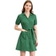 thumbnail image 1 of Vestido Camisero Con Botones Y Cinturón De Manga Corta Y Solapa Vintage Para Mujer Verde oscuro XL Unique Bargains vestidos costura lateral bolsillo fruncido puño cintura definida sinch, 1 of 6
