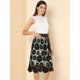 thumbnail image 2 of Allegra K Faldas Midi De Encaje Floral Con Cintura Elástica Elegante Para Mujer Negro S Unique Bargains Falda, 2 of 6