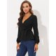 thumbnail image 2 of Allegra K Blusa informal de manga larga con cuello en V y lazo en la cintura para mujer Negro XL Unique Bargains Blusa, 2 of 5