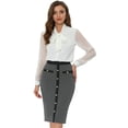 thumbnail image 1 of Allegra K Falda lápiz elástica elegante de oficina de trabajo con decoración de botones de color en Unique Bargains Falda, 1 of 5