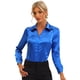 thumbnail image 2 of Blusa De Satén Con Cuello En V Para Mujer, Manga Larga, Con Botones, Para Trabajo Y Oficina Azul Rea Unique Bargains Camisa, 2 of 2