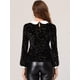 thumbnail image 4 of Allegra K Blusa de terciopelo con cuello Peter Pan y estampado de estrellas en contraste para mujer Negro XL Unique Bargains Blusa, 4 of 5