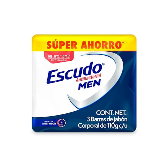Jabón corporal Escudo Men antibacterial protección anti olor 3 pzas de 110 g c/u