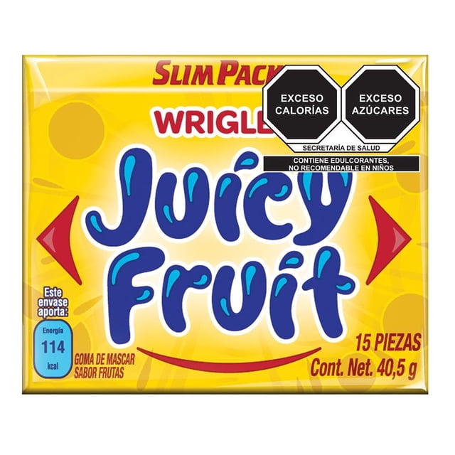 Goma de mascar Wrigley's Juicy Fruit sabor frutas 1 paquete con 15 pzas 40.5 g