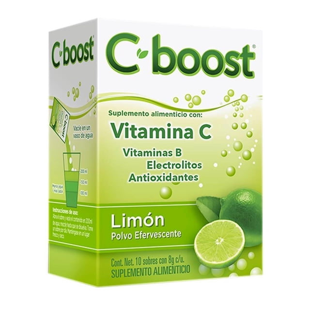 Suplemento alimenticio C Boost polvo efervescente sabor limón 10 sobres