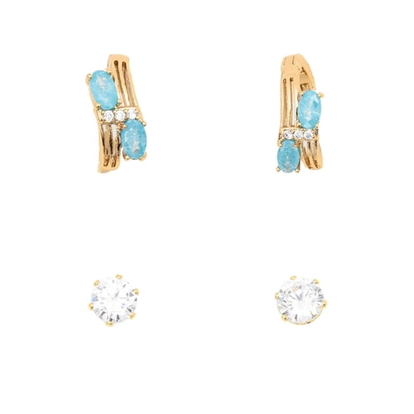 Juego de aretes de latón baño de oro 14 k 2 pares
