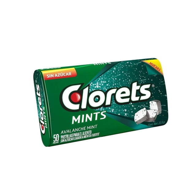 Pastillas Clorets mints avalanche sin azúcar sabor menta fuerte 50 pzas 22.5 g
