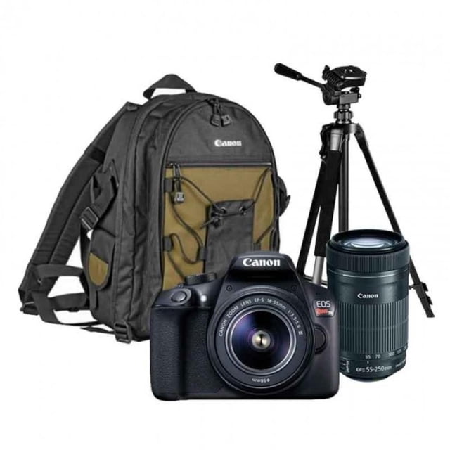 EOS REBEL Canon T6 Kit con EF-S 18-55mm III, EF-S 55-250mm IS, Backpack 200EG y Tripie